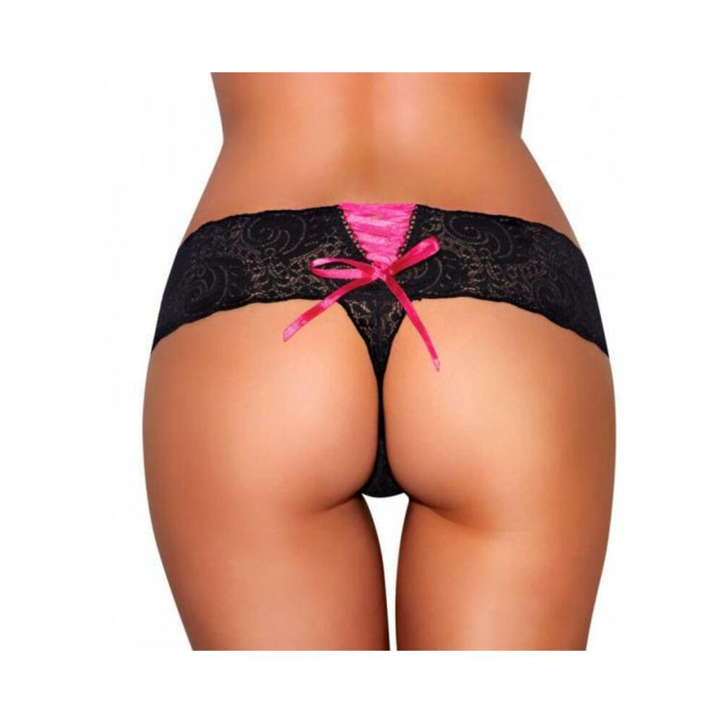 Hustler Vibrating Panties Lace Up Back Thong Black S/M