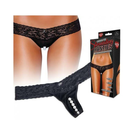 Crotchless Panties Thong Pearl Beads Black M/L