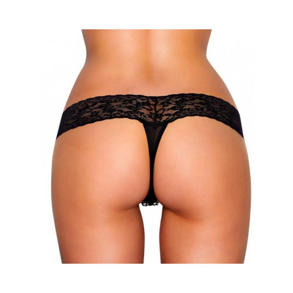 Hustler Crotchless Vibrating Lace Panties Beads Black M/L