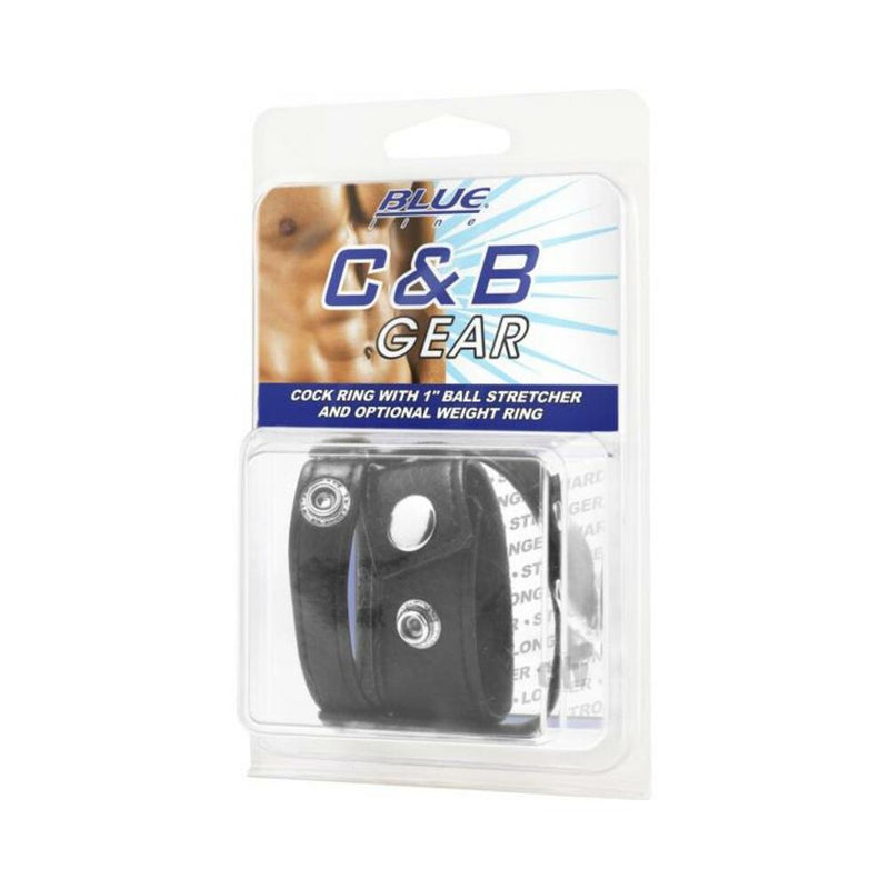 C & B Gear Cock Ring with Ball Stretcher 1 inch Black