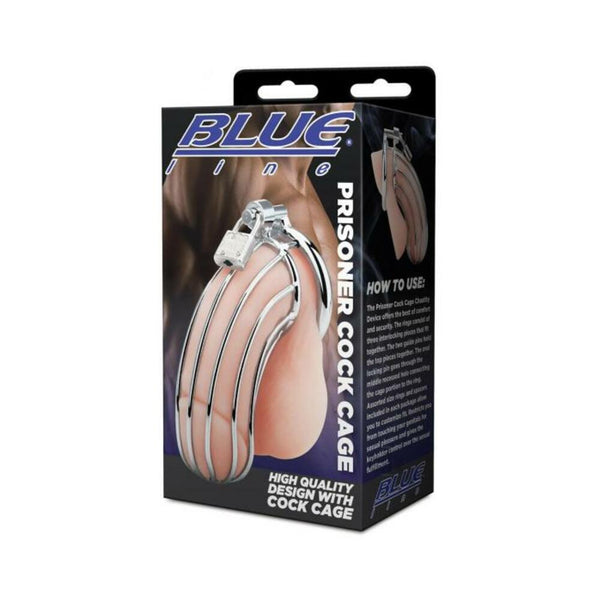 Blue Line Prisoner Cock Cage - Silver