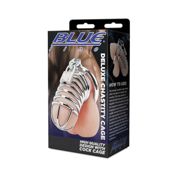Blue Line Deluxe Chastity Cage - Silver