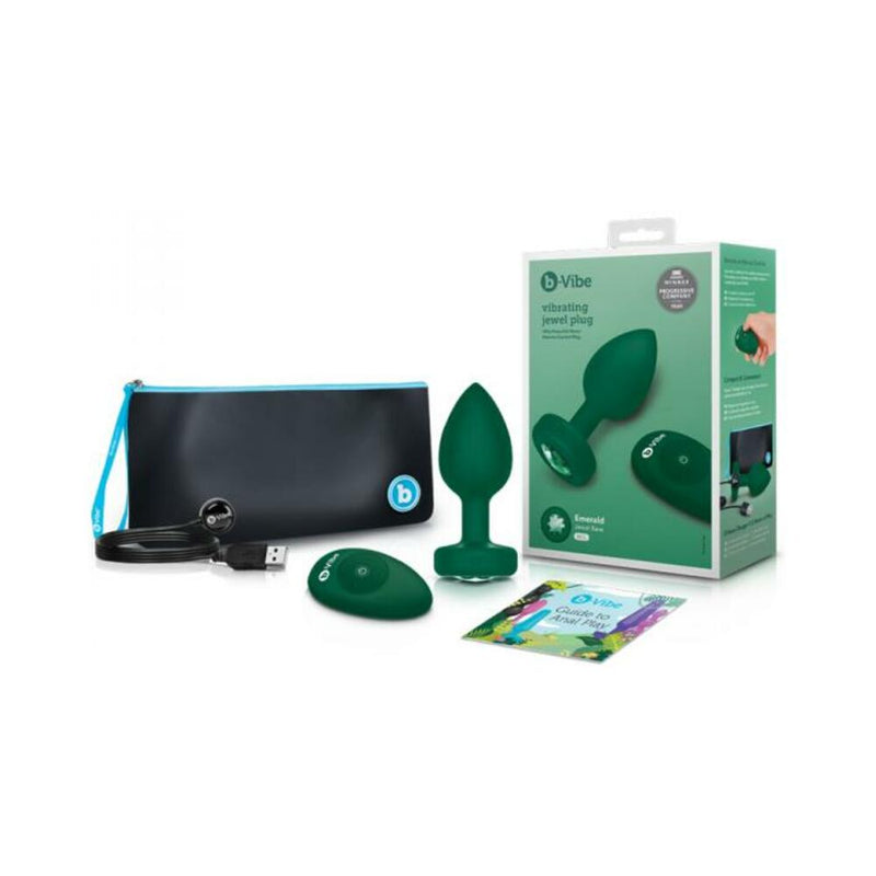 b-Vibe Remote Control Vibrating Jewel Plug (M/L) - Emerald Green