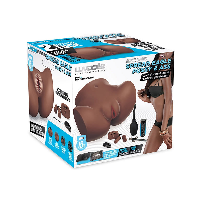 Luvdolz Remote Control Rechargeable Spread Eagle Pussy & Ass w/Douche - Mocha