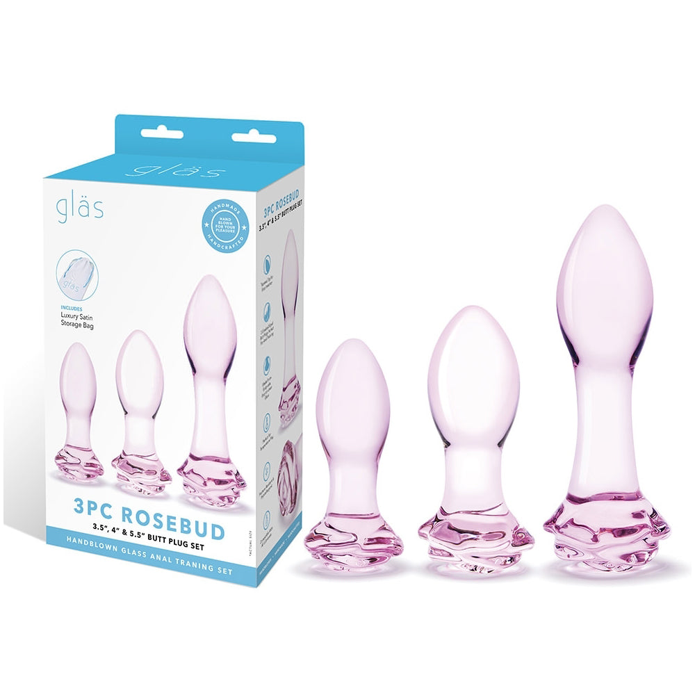 Glas 3Pc Rosebud Butt Plug Set
