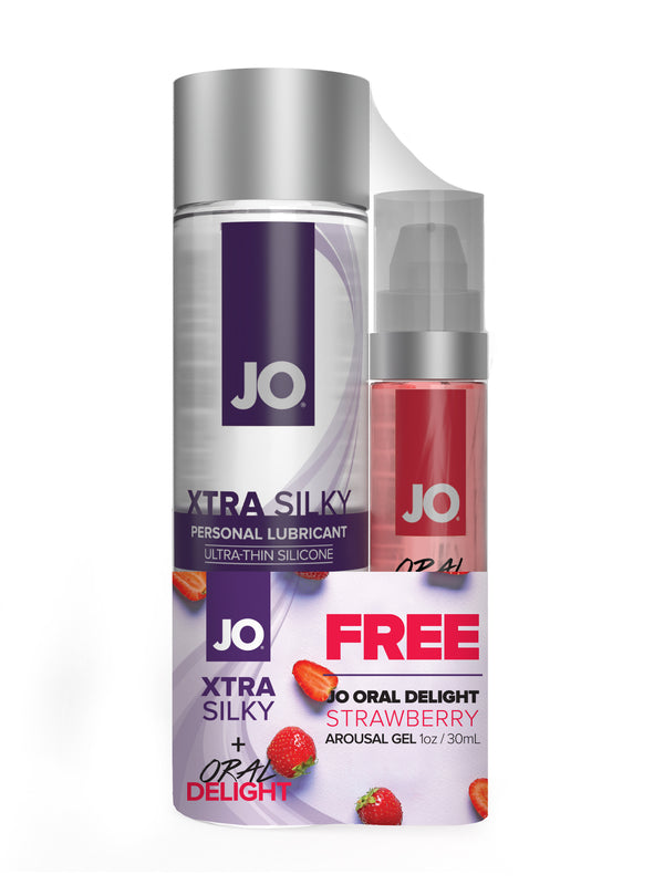 JO XTRA SILKY SILICONE 4OZ + ORAL DELIGHT STRAWBERRY 1OZ