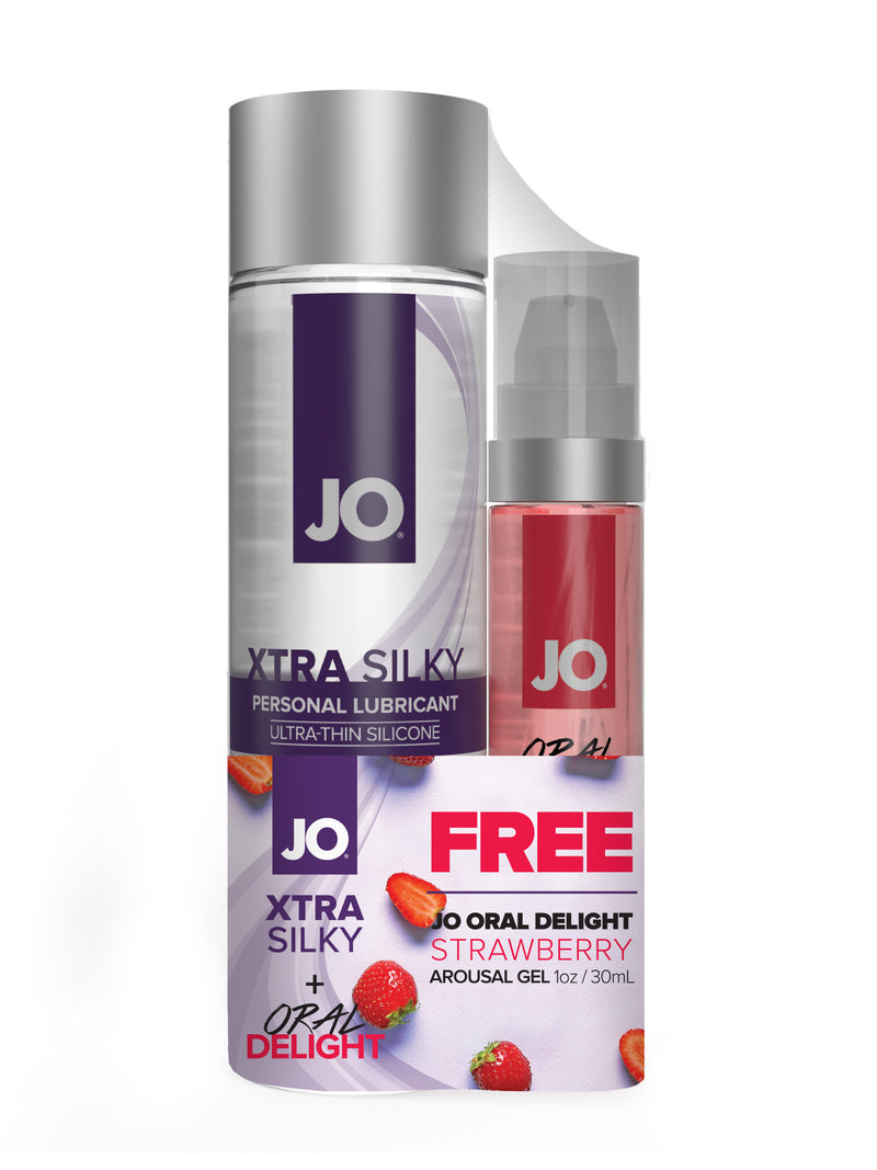 JO XTRA SILKY SILICONE 4OZ + ORAL DELIGHT STRAWBERRY 1OZ