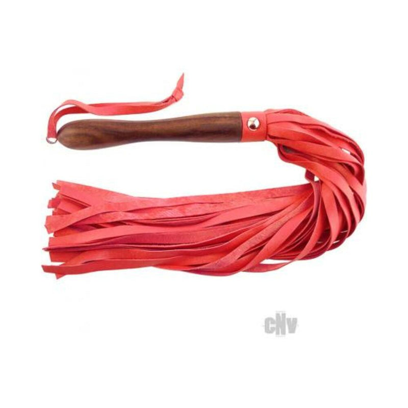 Rouge Leather Flogger Wooden Handle Red