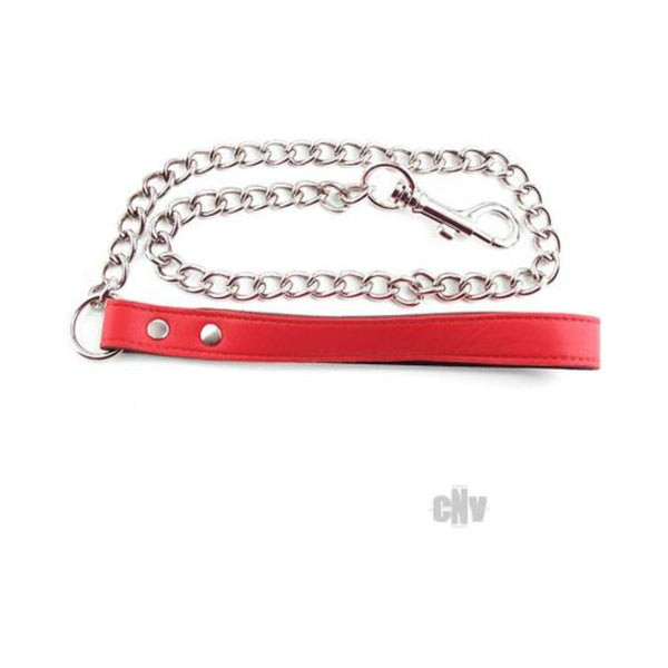 Rouge Leather Handle Chain Lead Leash Red