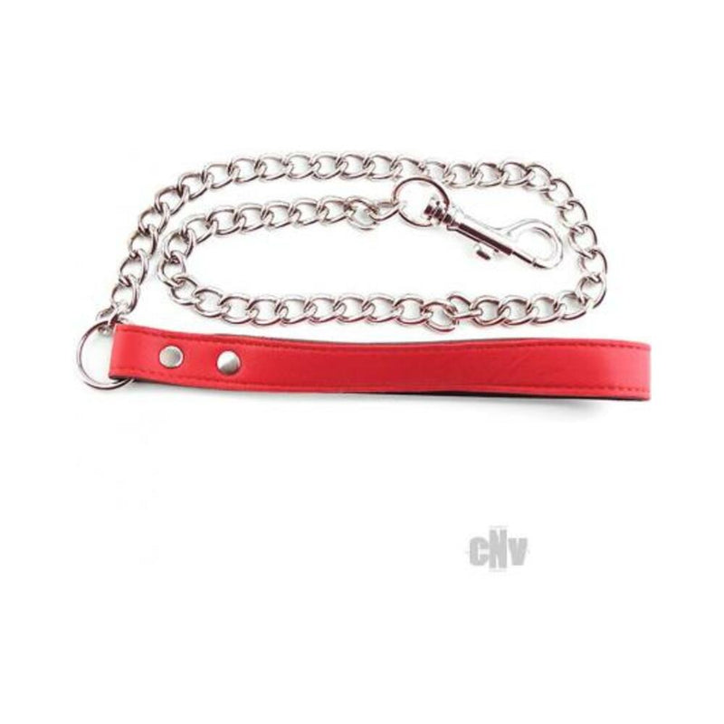 Rouge Leather Handle Chain Lead Leash Red