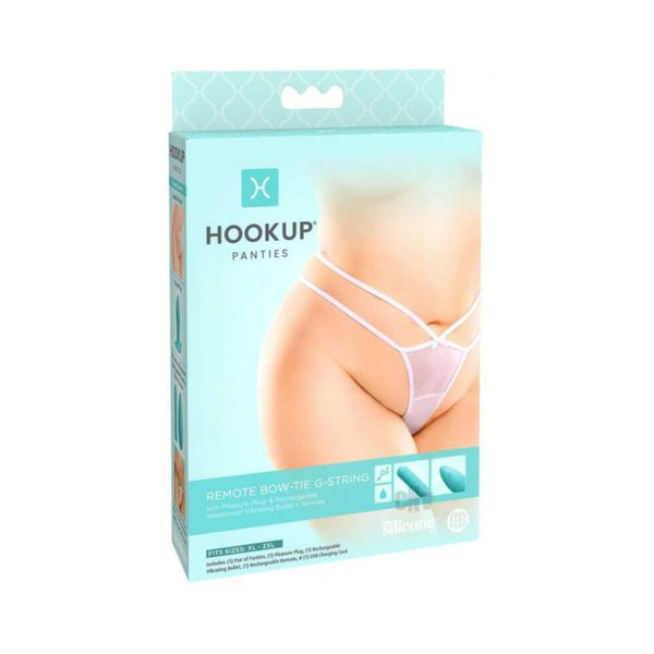 Hookup Remote Bow-tie G-string White Fits Size Xl-xxl