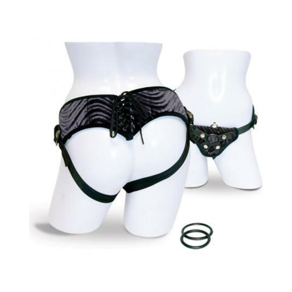 Vibrating Corsette Strap On Harness Black