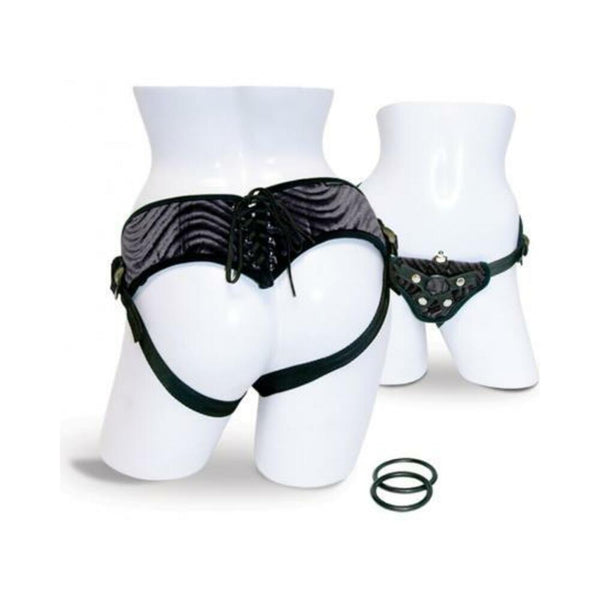 Vibrating Corsette Strap On Harness Black