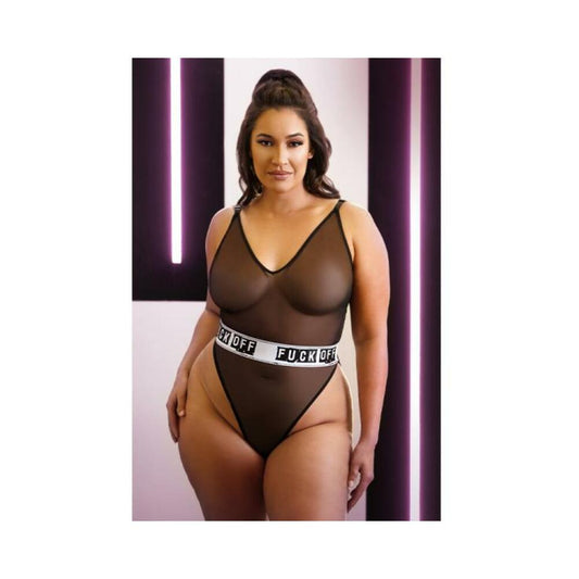 Vibes Fuck Off Cheeky Mesh Playsuit Qs Black