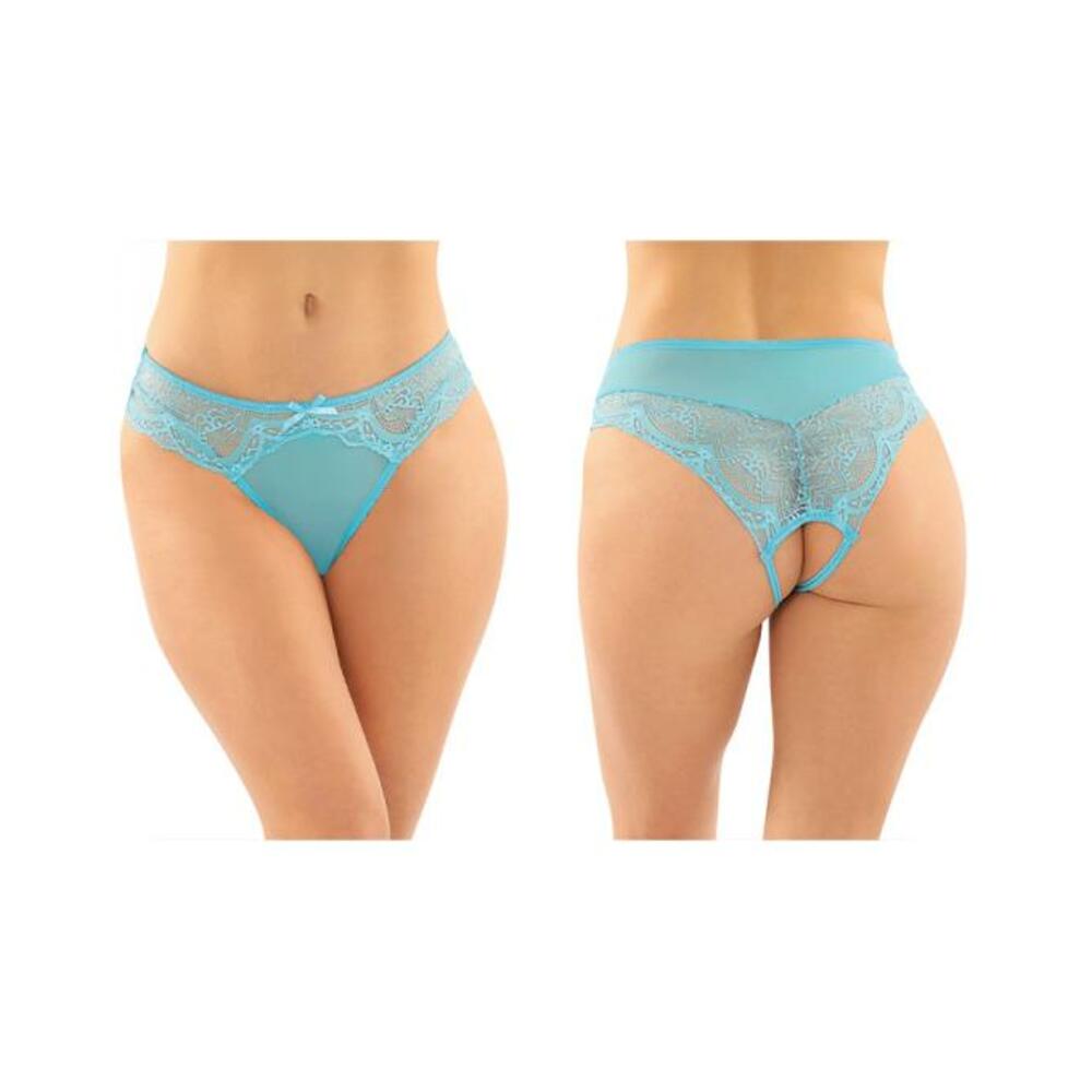 Cassia Crotchless Lace & Mesh Panty Turquoise S/M