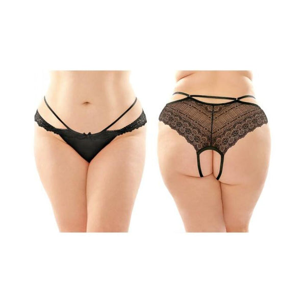 Posey Strappy Lace And Microfiber Crotchless Panty 6-pack Q/s Black