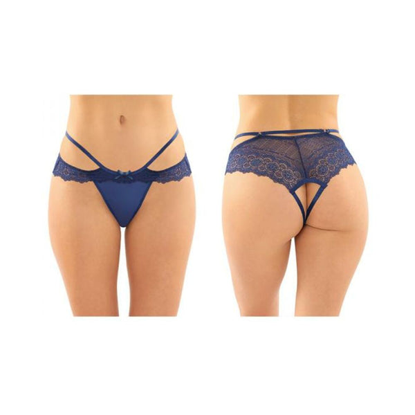 Posey Strappy Lace And Microfiber Crotchless Panty 6-pack S/m Navy
