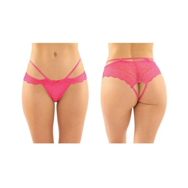 Posey Strappy Lace And Microfiber Crotchless Panty 6-pack S/m Pink