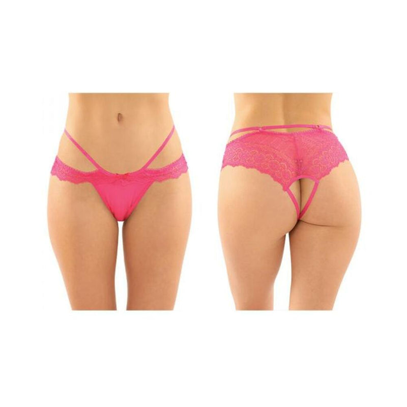 Posey Strappy Lace And Microfiber Crotchless Panty 6-pack S/m Pink