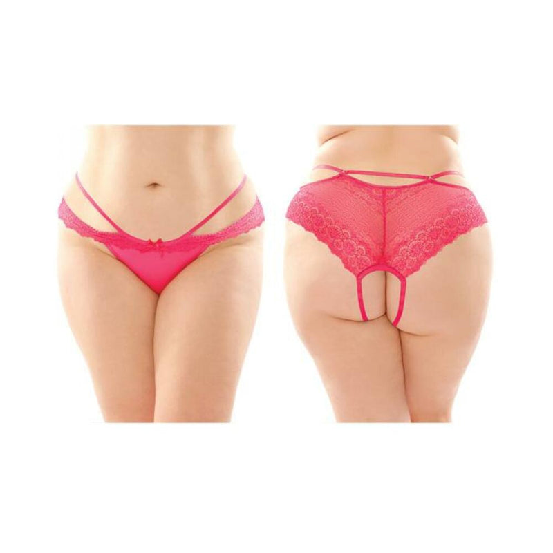 Posey Strappy Lace And Microfiber Crotchless Panty 6-pack Q/s Pink