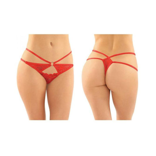 Jasmine Strappy Lace Thong With Front Keyhole Cutout 6-pack S/m Red