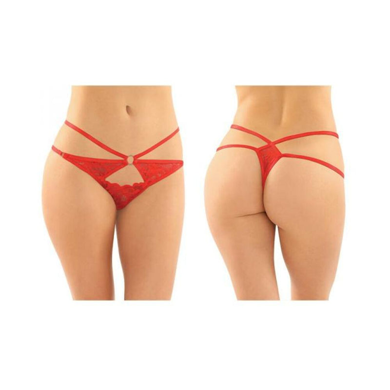 Jasmine Strappy Lace Thong With Front Keyhole Cutout 6-pack S/m Red