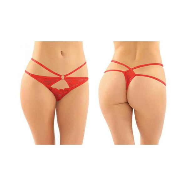 Jasmine Strappy Lace Thong With Front Keyhole Cutout 6-pack L/xl Red