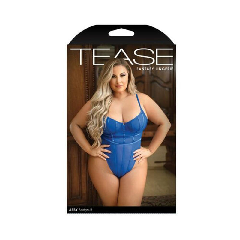 Tease Abby Bodysuit With Structured Elastic Detail, Thong-cut Back And Snap Closure Cobalt Blue 1x/2