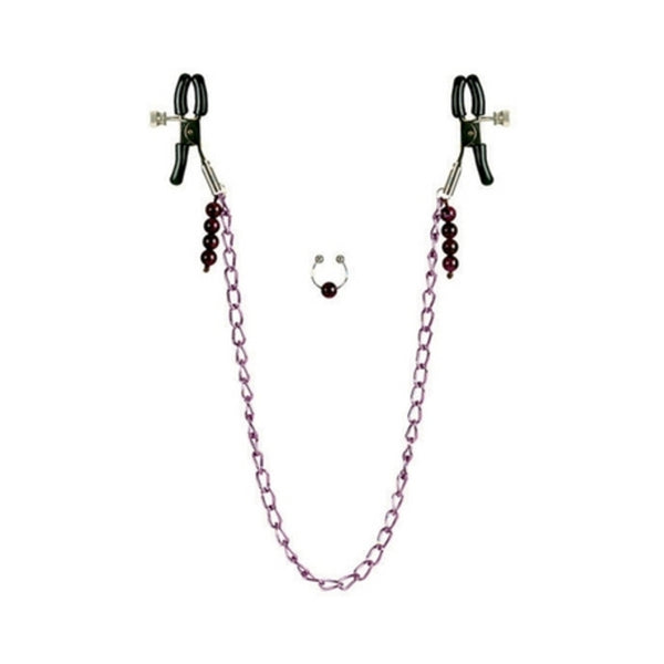 Nipple Clamps- Purple Chain with Navel Ring