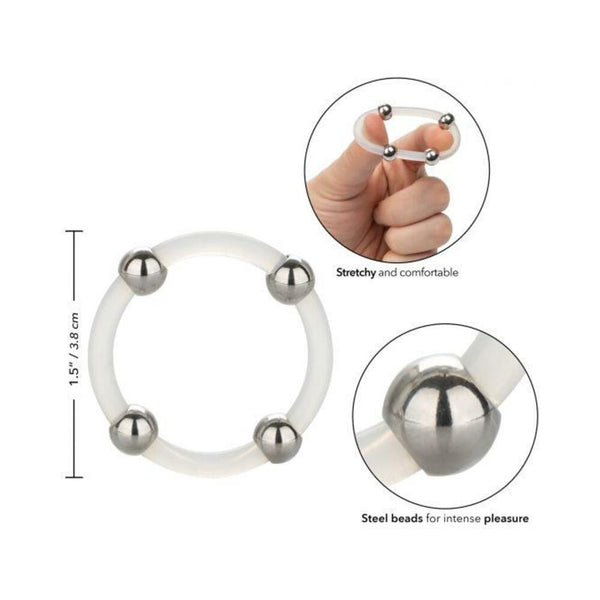 Steel Beaded Silicone Ring Large Clear