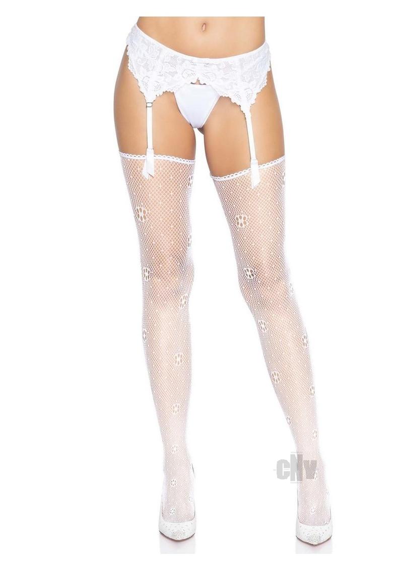 Daisy Dot Stocking Scallop Top Os White