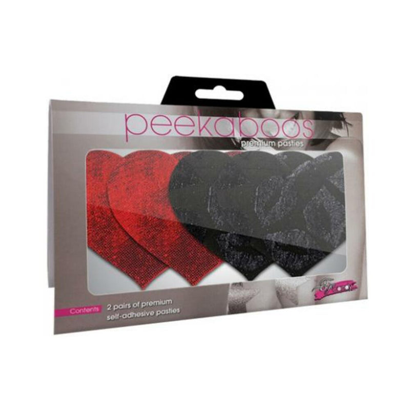 Stolen Kisses Hearts Pasties Red, Black 2 Pack