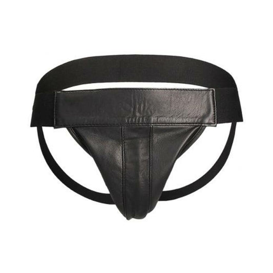 Premium Leather Plain Front Zip Jock L/xl Black