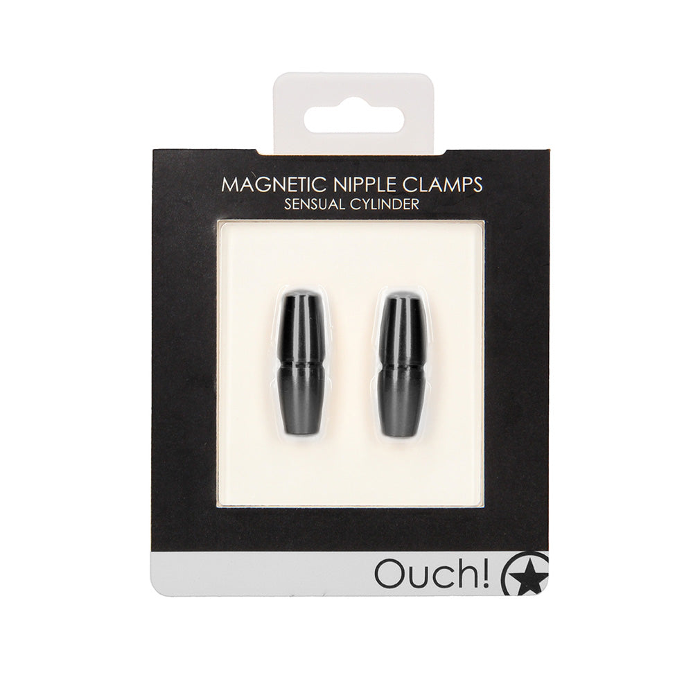 Shots Ouch Sensual Cylinder Magnetic Nipple Clamps - Black