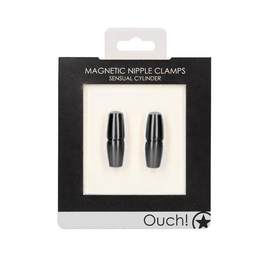 Shots Ouch Sensual Cylinder Magnetic Nipple Clamps - Black