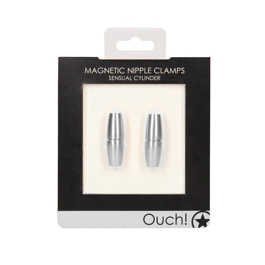 Shots Ouch Sensual Cylinder Magnetic Nipple Clamps - Silver