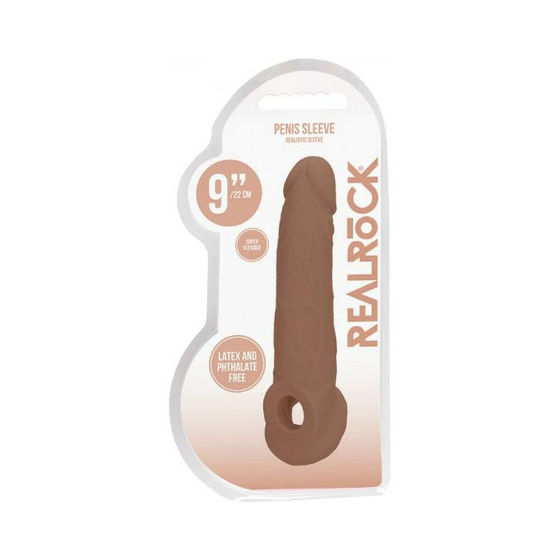 Real Rock Penis Extender With Rings - 9" - 22 Cm - Mocha