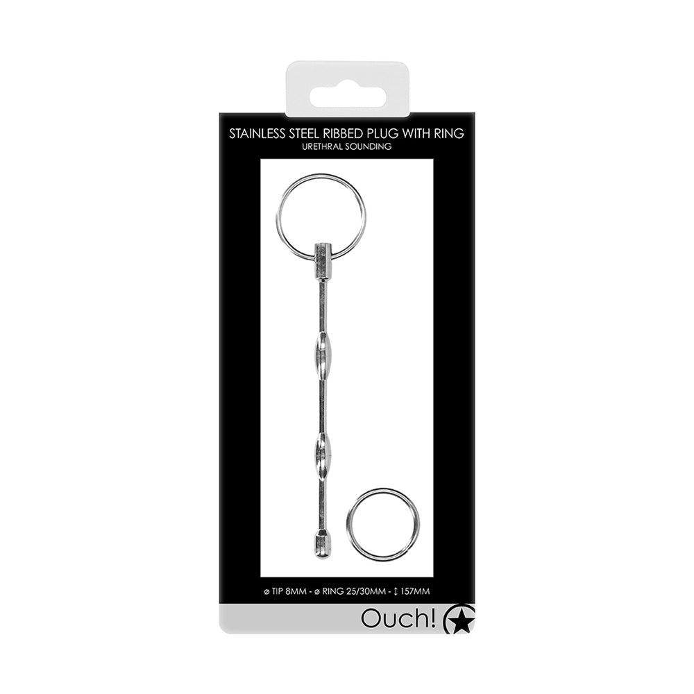 Urethral Sounding Ribbed Plug With Ring 8MM/25-30MM/157MM
