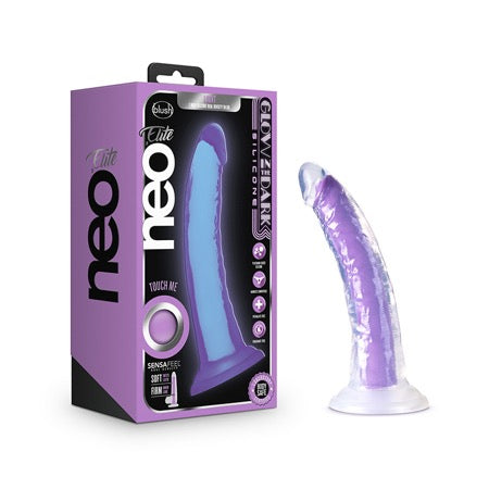 Blush Neo Elite Glow in the Dark Light 7' Silicone Dual Density Dildo - Neon Purple