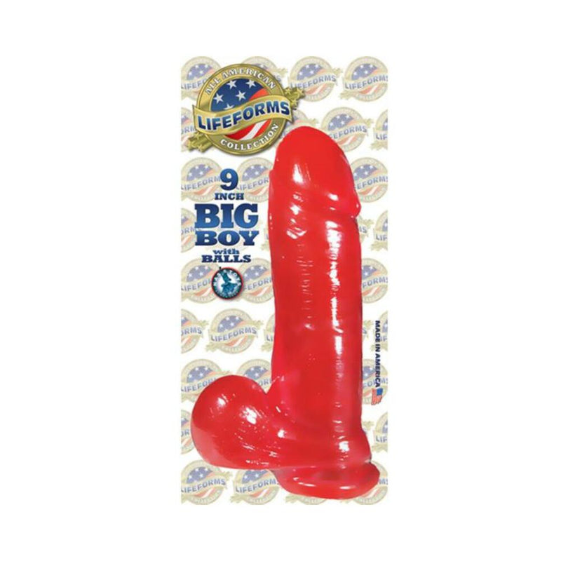 BIG BOY 9IN WITH BALLS SUCTION CUP RED JELLY