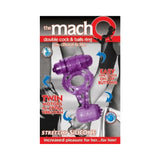 The Macho Double Cock And Balls Ring With Clitoral Tickler Silicone Waterproof Purple