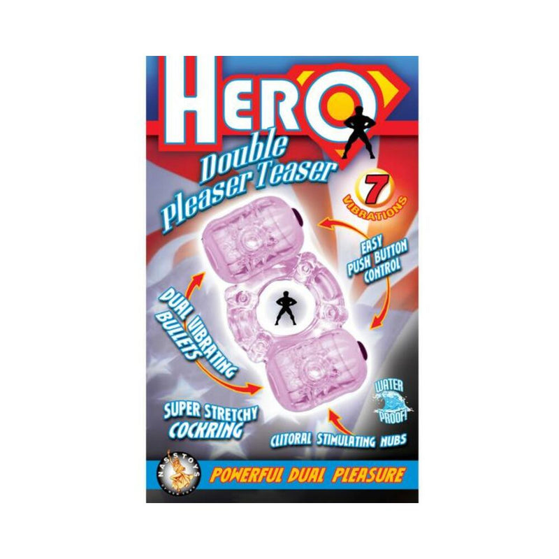 Hero Double Pleaser Teaser Cock Ring Waterproof Purple