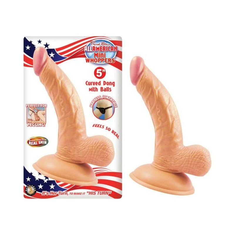 All American Mini Whoppers 5-Inch Curved Dong With Balls-Flesh