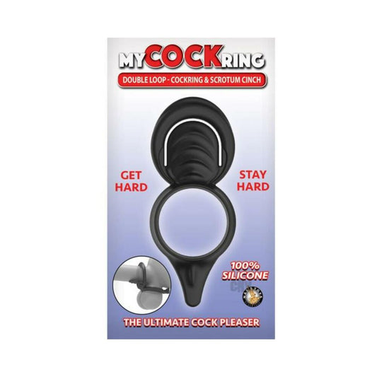 My Cockring Double Loop Cockring & Scrotum Cinch Black