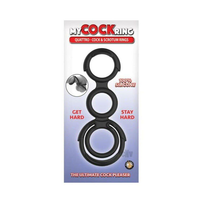 My Cockring Quattro Cock & Scrotum Rings Black