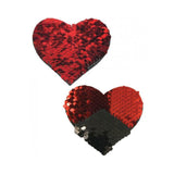 Pastease Double Sequin Hearts Red Black Pasties O/S