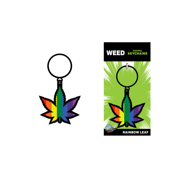 Wood Rocket Rainbow Leaf Keychain - Rainbow