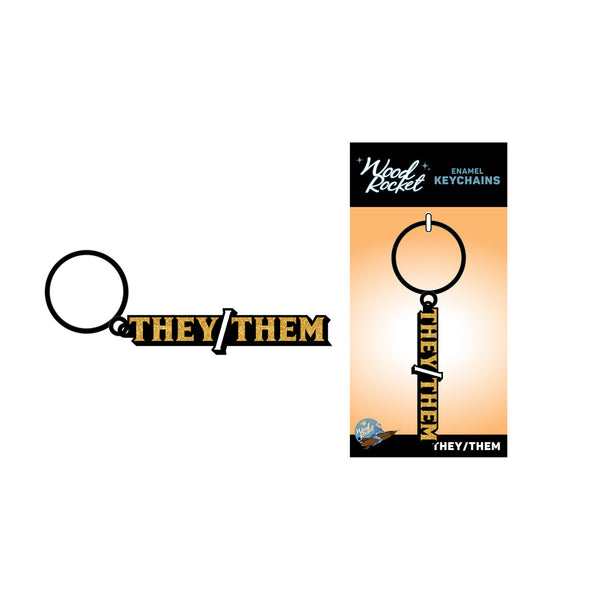 Wood Rocket They/Them Keychain - Black/Gold