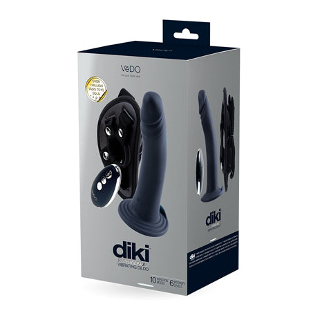 VeDO Diki Rechargeable Vibrating Dildo w/Harness - Just Black