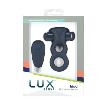 Lux Active Triad 4.5' Vibrating Dual Ring w/Remote - Dark Blue